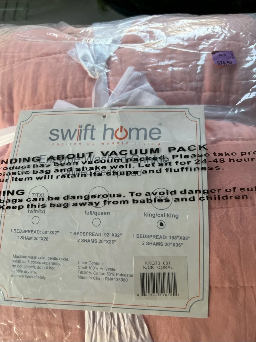Swift Home Coral Quilted Comforter - Pink/Peach coral
